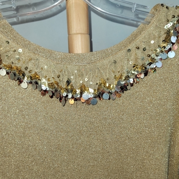 Vintage Joseph A.  Quest-ce que "est silk" gold top gold sequins Medium Sweater - Picture 3 of 7
